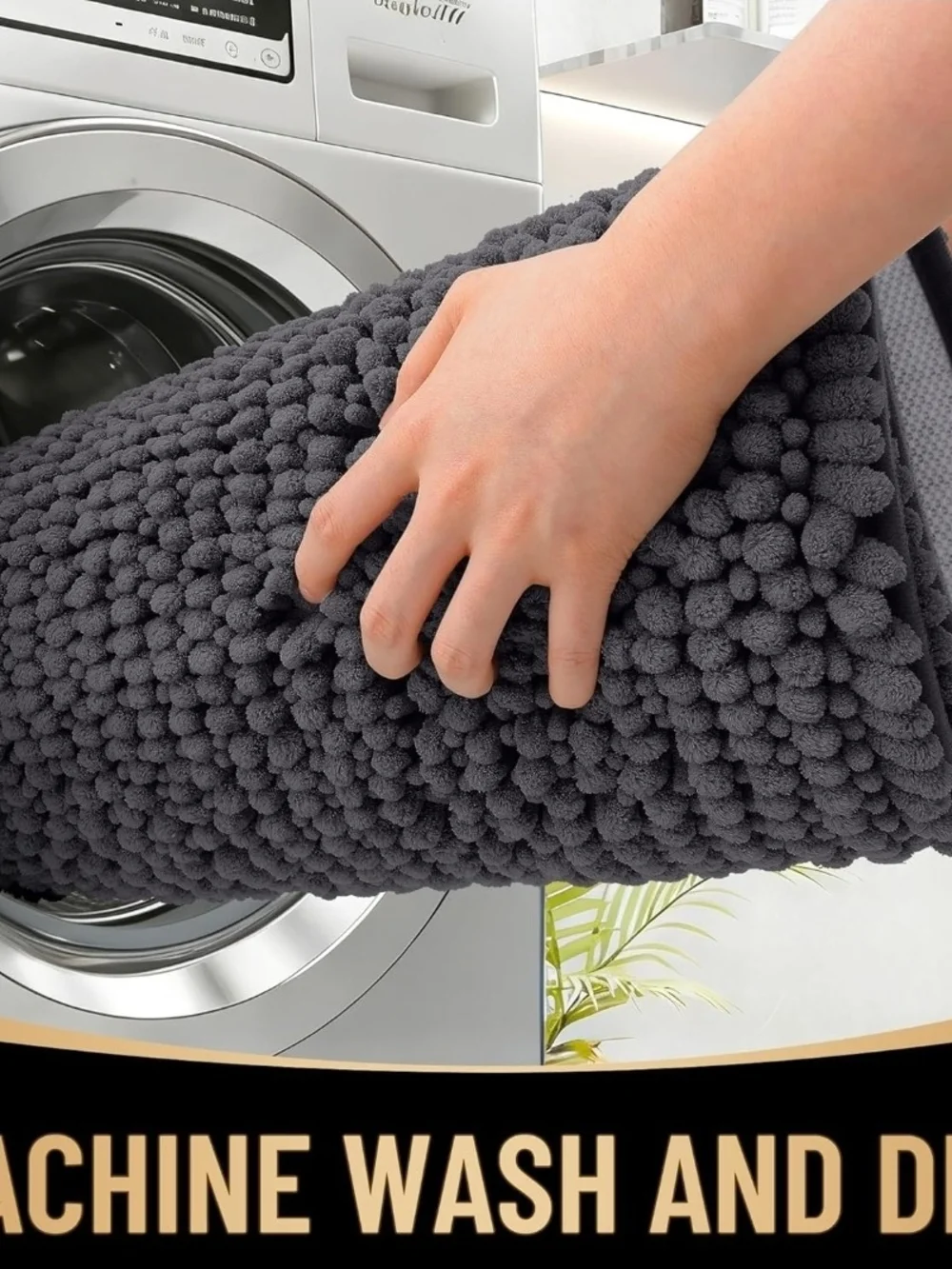OLANLY Dark Grey Soft Absorbent Chenille Bathroom Runner Rug - 70